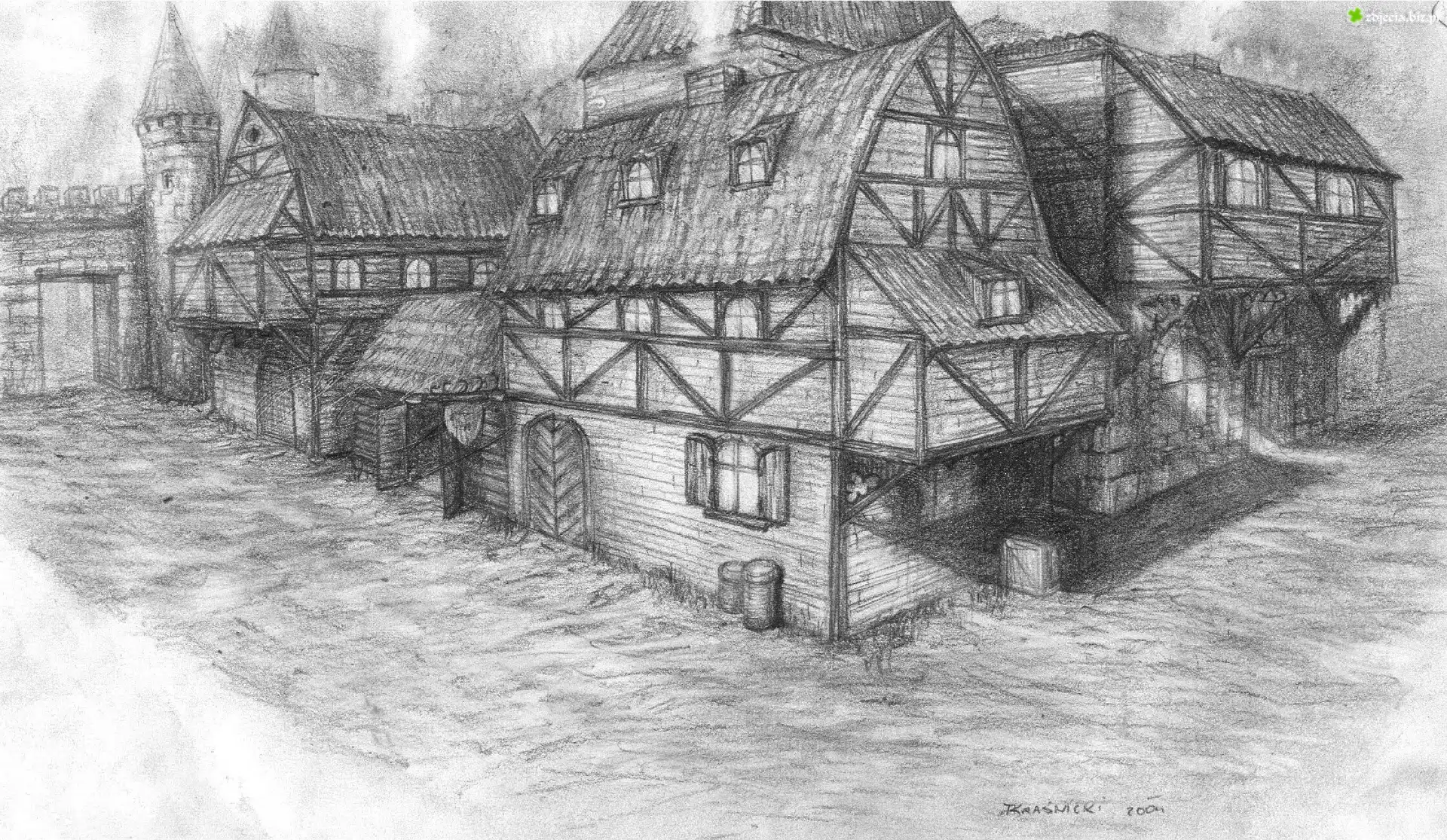 Karczma, Szkic, Ołówek