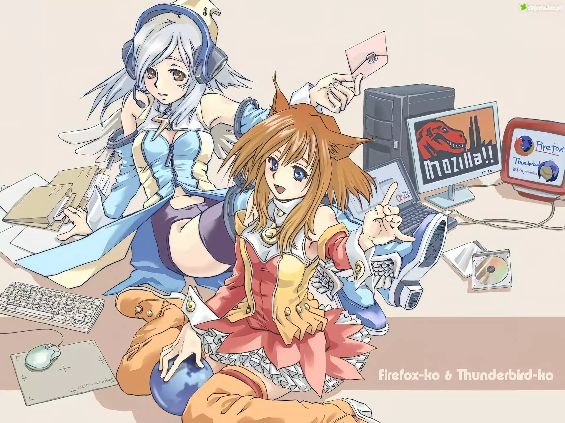 Thunderbird, rysunek, manga, dziewczyny, komputery