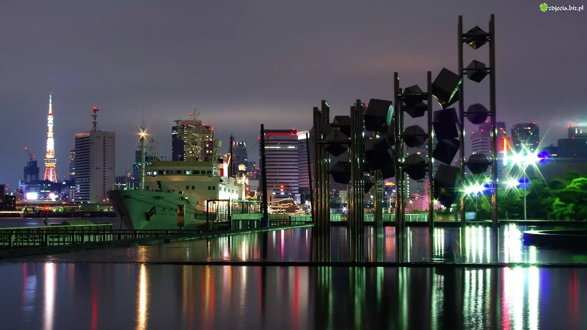 Tokio, Miasto, Nocą, Statek