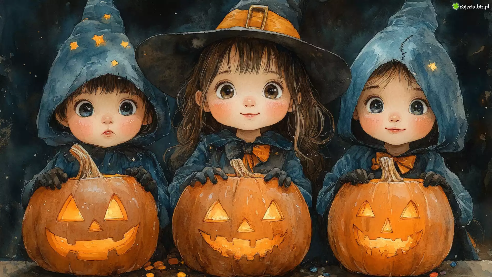 Halloween, Troje, Dzieci, Ubranie, Dynie, Grafika