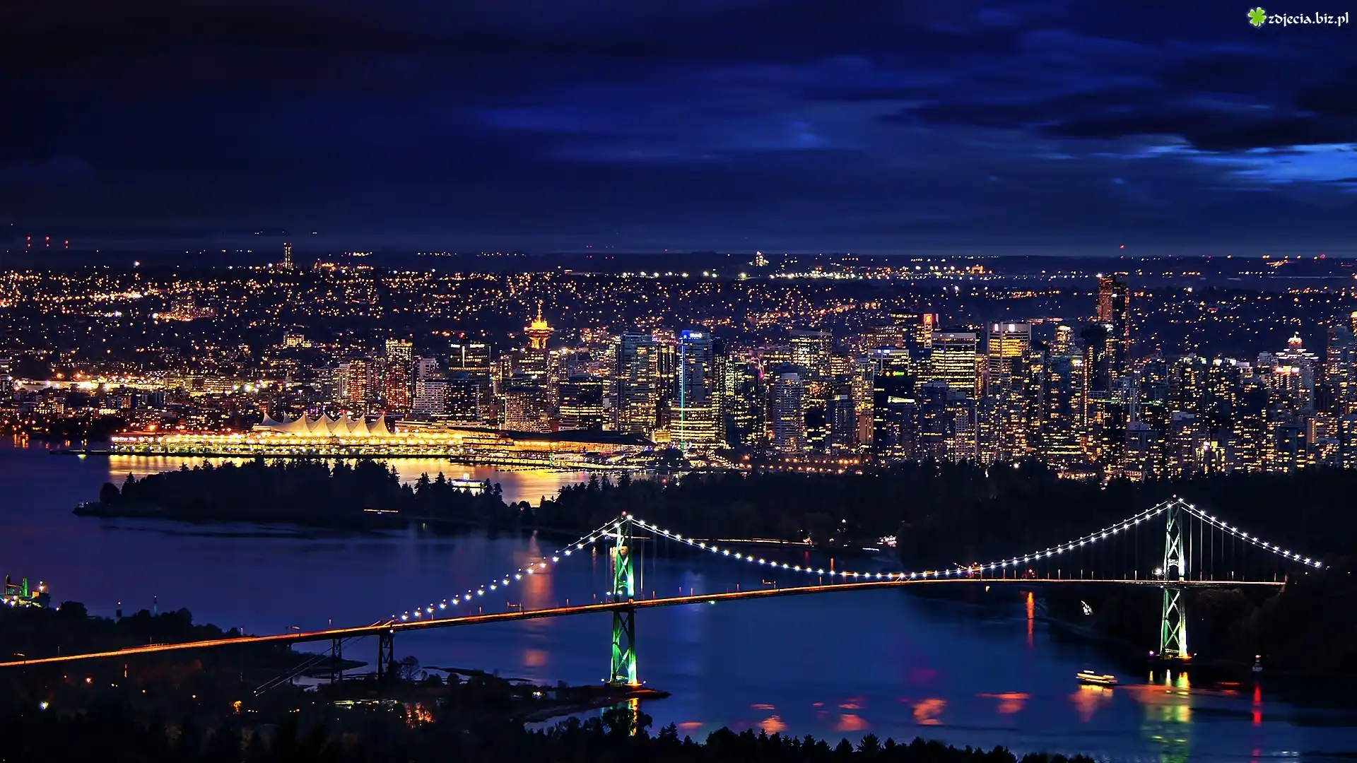 Vancouver, Miasto, Nocą, Most