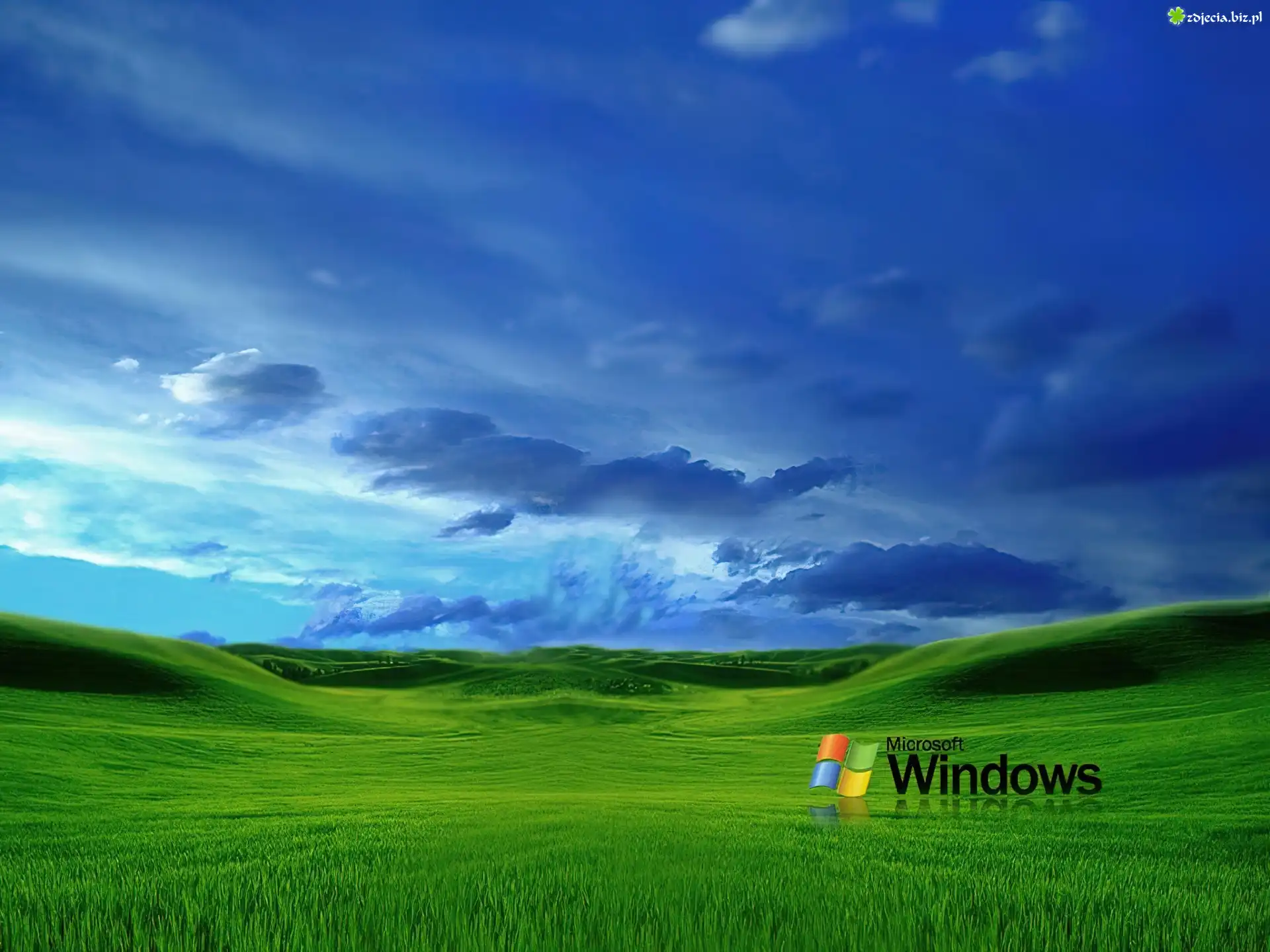 Windows XP, łąki, Chmury