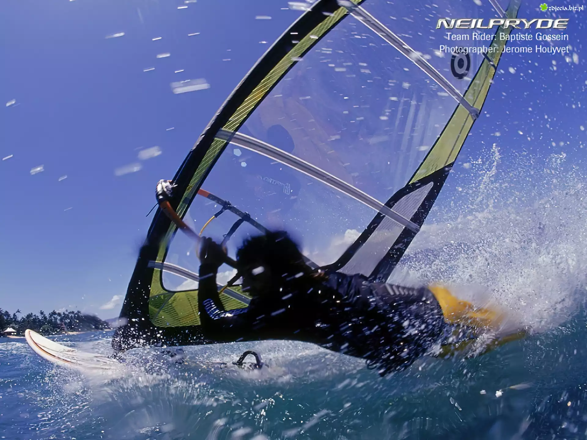 Windsurfing, deska, żagiel, morze, fala