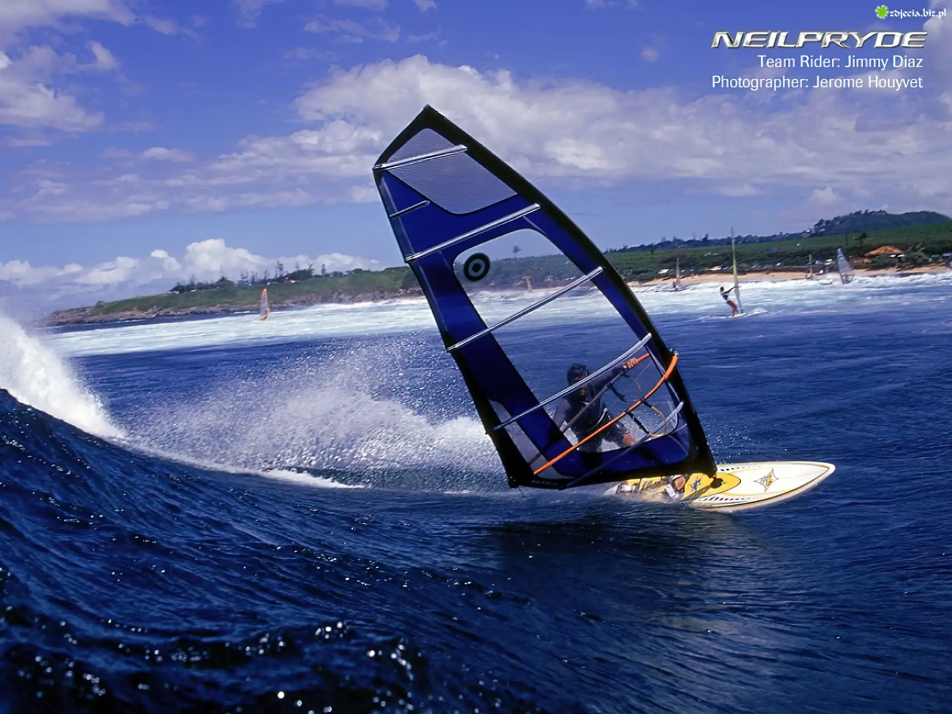 Windsurfing, deska, żagiel, morze, fala