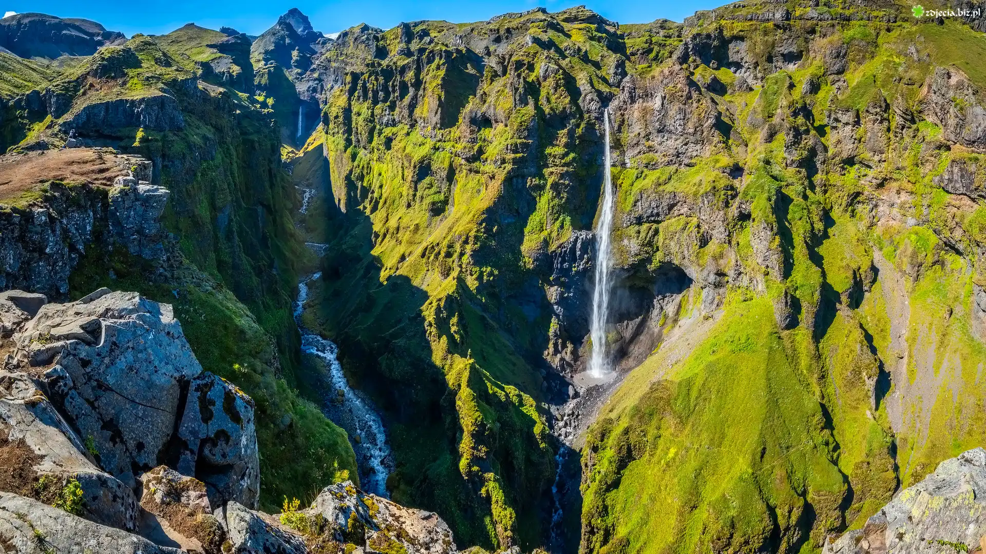 Góry, Kanion, Mulagljufur, Wodospad, Hangandifoss, Islandia