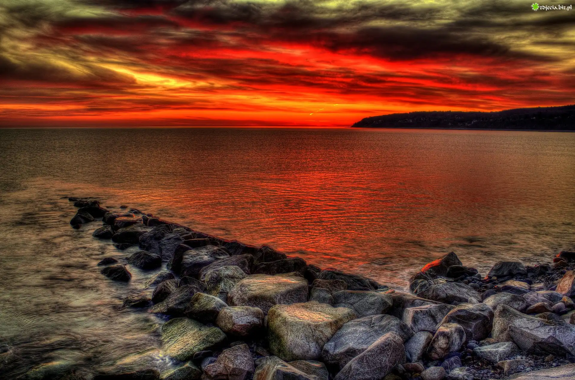 Zachód słońca, Ocean, Kamienie