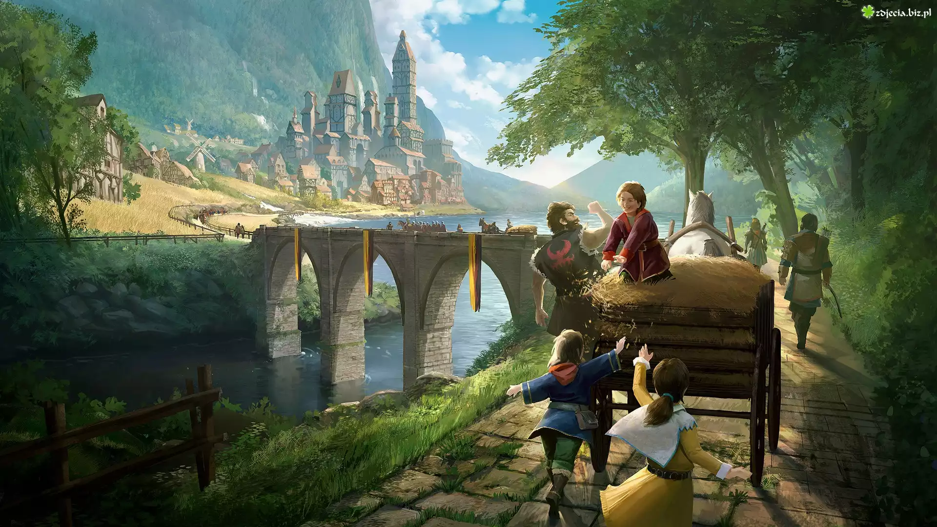 Zamek, Rzeka, Most, Wóz, Dzieci, Fantasy