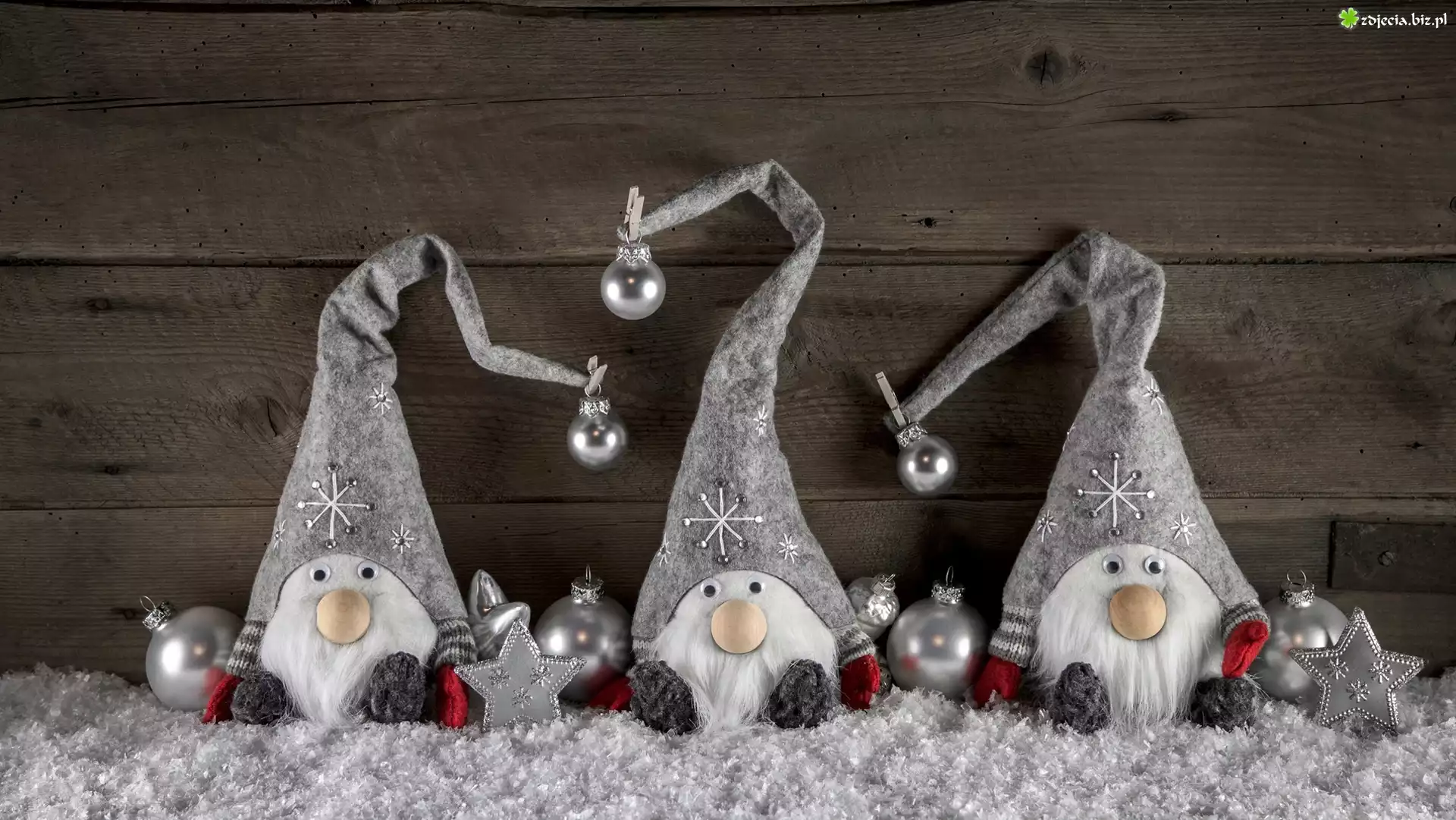 Kompozycja, Skrzaty, Bombki, Śnieg, Świąteczne, Boże Narodzenie, Dekoracje, Zima