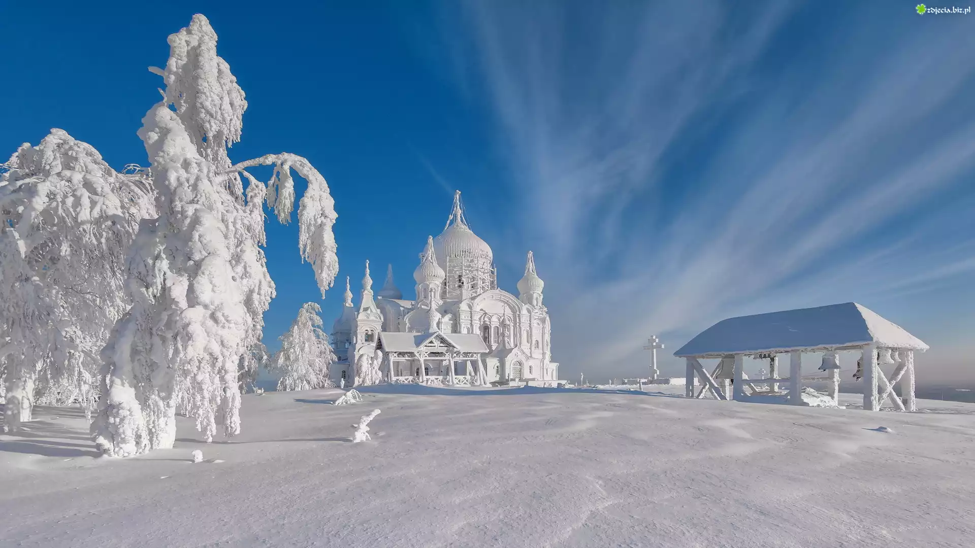 Zima, Śnieg, Ośnieżone, Drzewa, Cerkiew