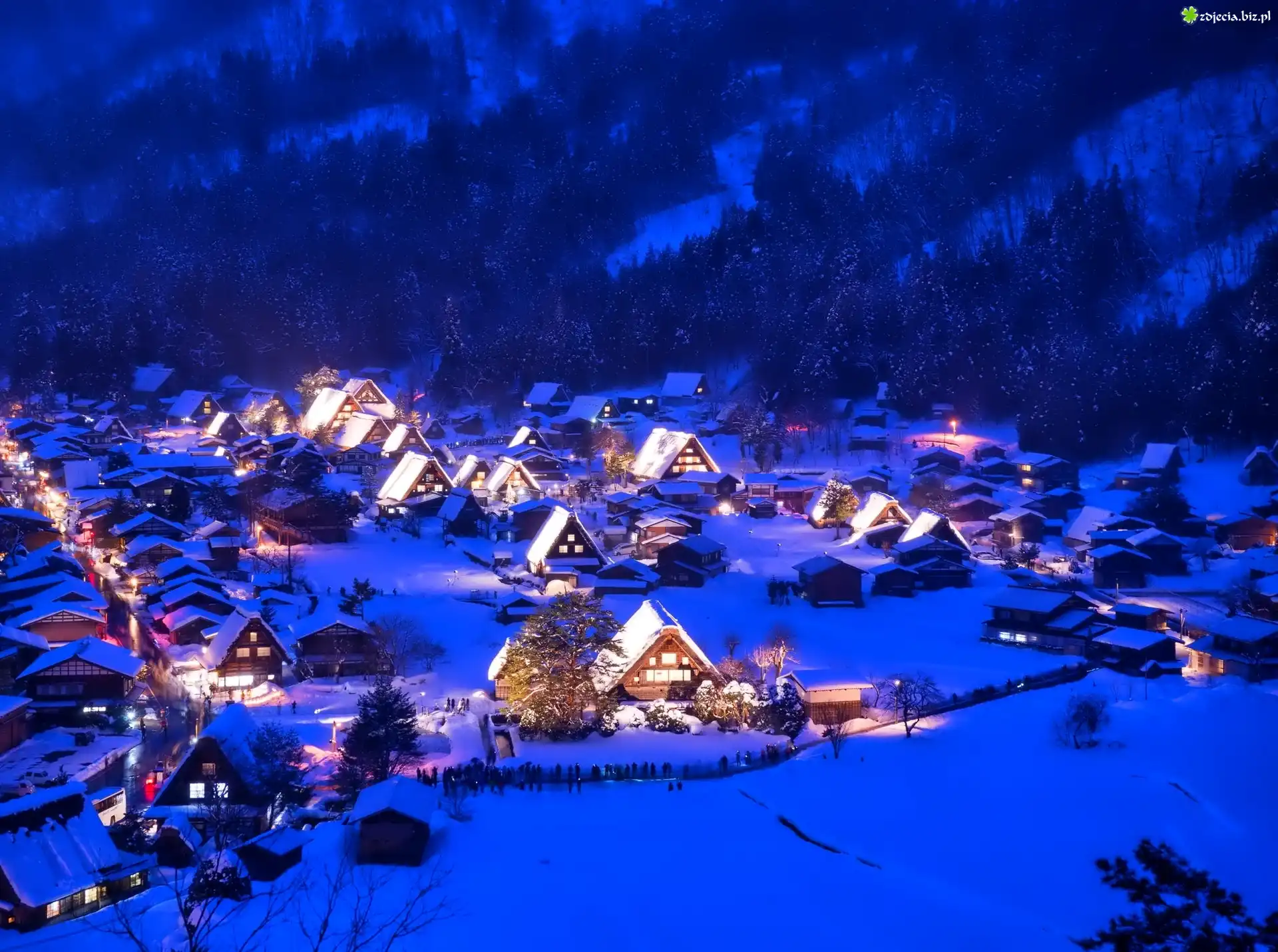 Zima, Lasy, Miasteczko nocą