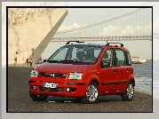 czerwony, Fiat, Panda, Most