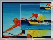 Windsurfing,deska, żagiel , morze,żółte spodenki