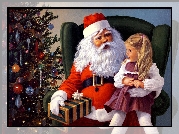 Boże, Narodzenie, Mikołaj, Dziewczynka, Prezenty