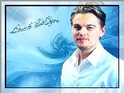 Leonardo DiCaprio,niebieskie oczy, biała koszula