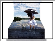Dziewczynka, Parasol, Woda, Grafika 4D