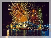 Australia, Sydney, Fajerwerki, Most Sydney Harbour Bridge, Sydney Opera House