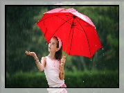 Dziewczynka, Parasol, Deszcz