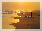 Plaża, Zachód, Słońca, Windsurfing