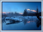 Kanada, Jezioro Vermilion Lakes, Park Narodowy Banff, Góry, Zima