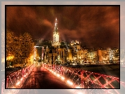 Most, Światła, Wieczór, Lyon, Francja
