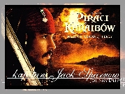 Piraci Z Karaibów, Johnny Depp, szabla, chmury, zachód