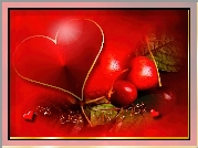Walentynki,czerwone serce , wiśnie