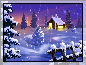 Zima, Śnieg, Dom, Grafika 2D