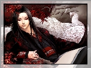 Dziewczyna, Kimono, Biały, Paw