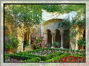 Cloister, Francja, Ogród, Kolorowe, Kwiatki