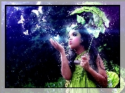 Dziewczynka, Deszcz, Motyle