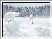 Kobieta, Zima, Białe, Niedźwiedzie