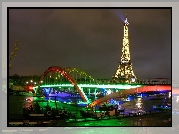Wieża, Eiffel, Noc, Paryż