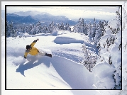 Snowbording,deska, snowboardzista , śnieg