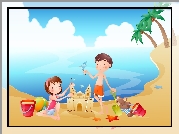 Dzieci, Morze, Plaża, Zabawa