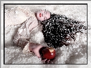 Kobieta, Śnieg, Jabłko