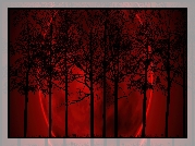 Noc, Drzewa, Czerwony, Księżyc