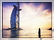 Dubaj, Plaża, Zachód, Słońca, Hotel