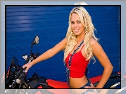 Kobieta, Blondynka, Czerwona, Bluzka, Motor