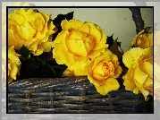 Żółte, Róże, Wiklinowy, Koszyk