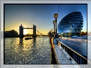 Tower Bridge, Tamiza, Londyn, Zachód, Słońca