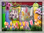 Tulipany, Trawa, Kwiaty, Cytryna, Pomarańcz