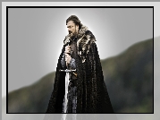 Gra o tron, Game of Thrones, Eddard Stark - Sean Bean, Miecz, Płaszcz