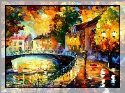 Jesień, Ulica, Obraz, Leonid Afremov