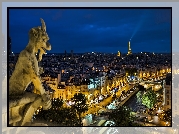 Panorama, Paryż, Noc, Posąg