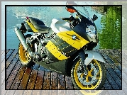 Żółty, Motocykl, BMW, Jezioro