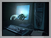 Komputer, Światło, Dłonie