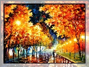 Jesień, Spacer, Park, Leonid Afremov