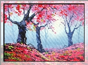 Obraz, Drzewa, Jesień, Liście