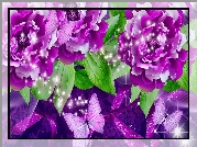 Purpurowe, Kwiaty, Motyle, Art