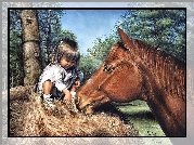 Dziewczynka, Koń, Drzewa